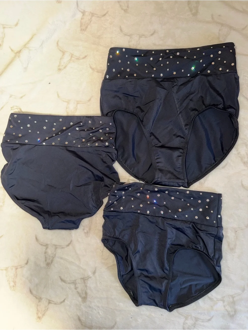 Ivy Sky Girls' Black High-Waist Dance Briefs with Rhinestone Waistband